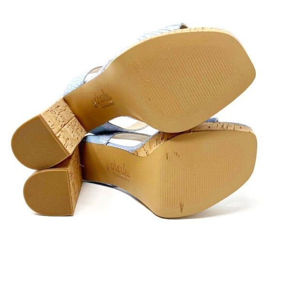 Charles by Charles David Sandals Women's 7.5 Baby Blue Croc-Embossed Platform - Picture 9 of 12